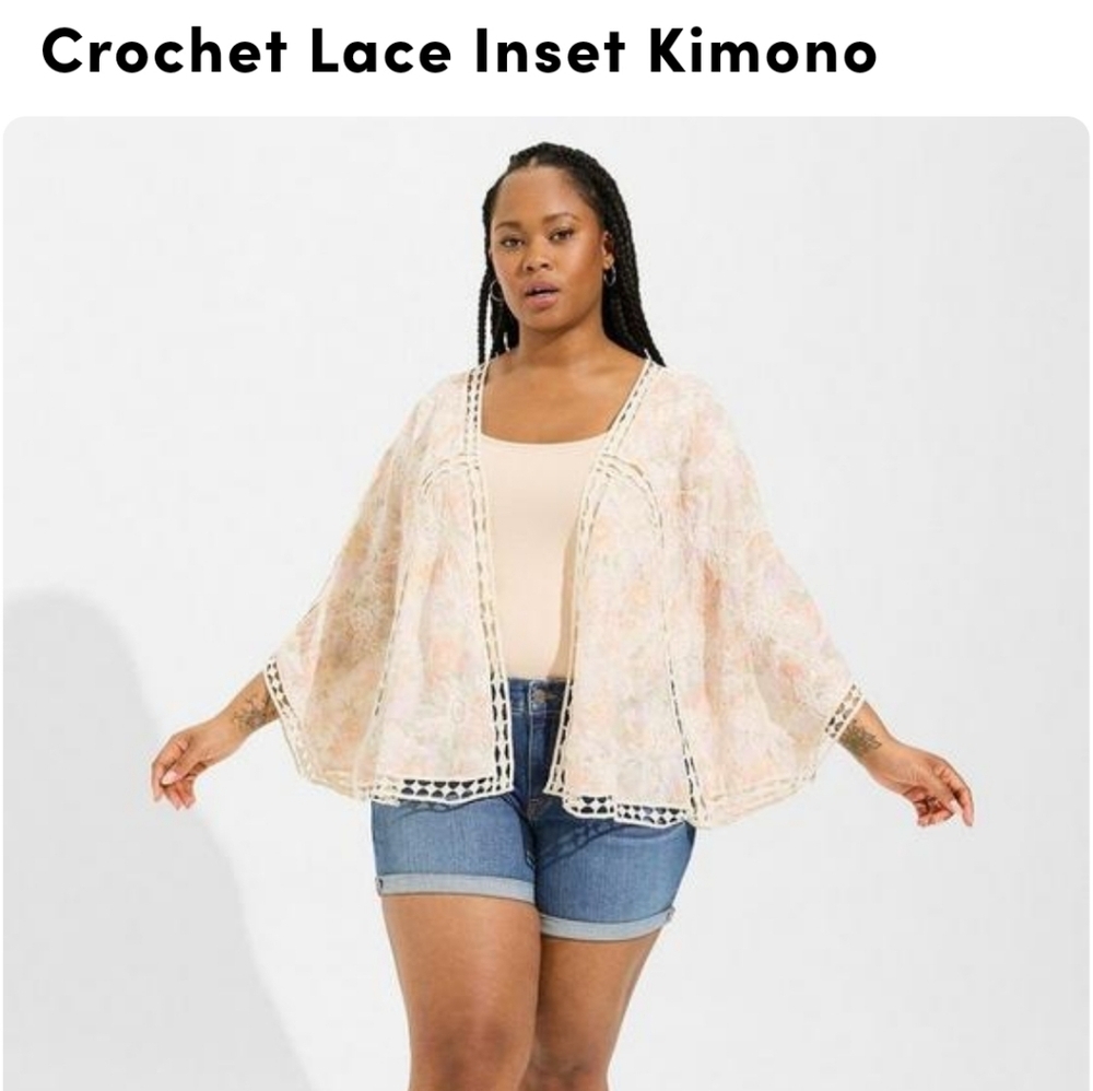 Torrid Crochet Lace Inset Kimono